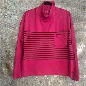 Pink and Black Striped Turtleneck Sweatshirt